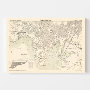 Vintage Map of Copenhagen, Denmark 1884