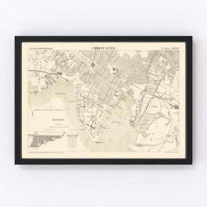Vintage Map of Copenhagen, Denmark 1884