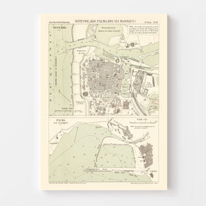 Vintage Map of Ostend, Belgium 1889