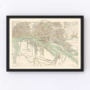 Vintage Map of Hamburg, Germany 1889