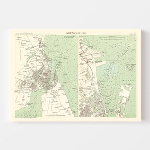 Vintage Map of Copenhagen, Denmark 1888