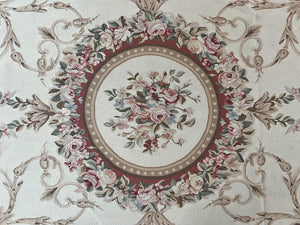Large Aubusson Rug 10x14, Elegant French European Floral Design, Vintage Handmade Wool Room Sized Carpet, Ivory