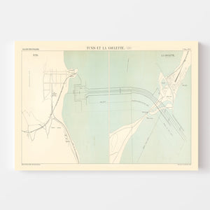 Vintage Map of Tunis, Tunisia 1888