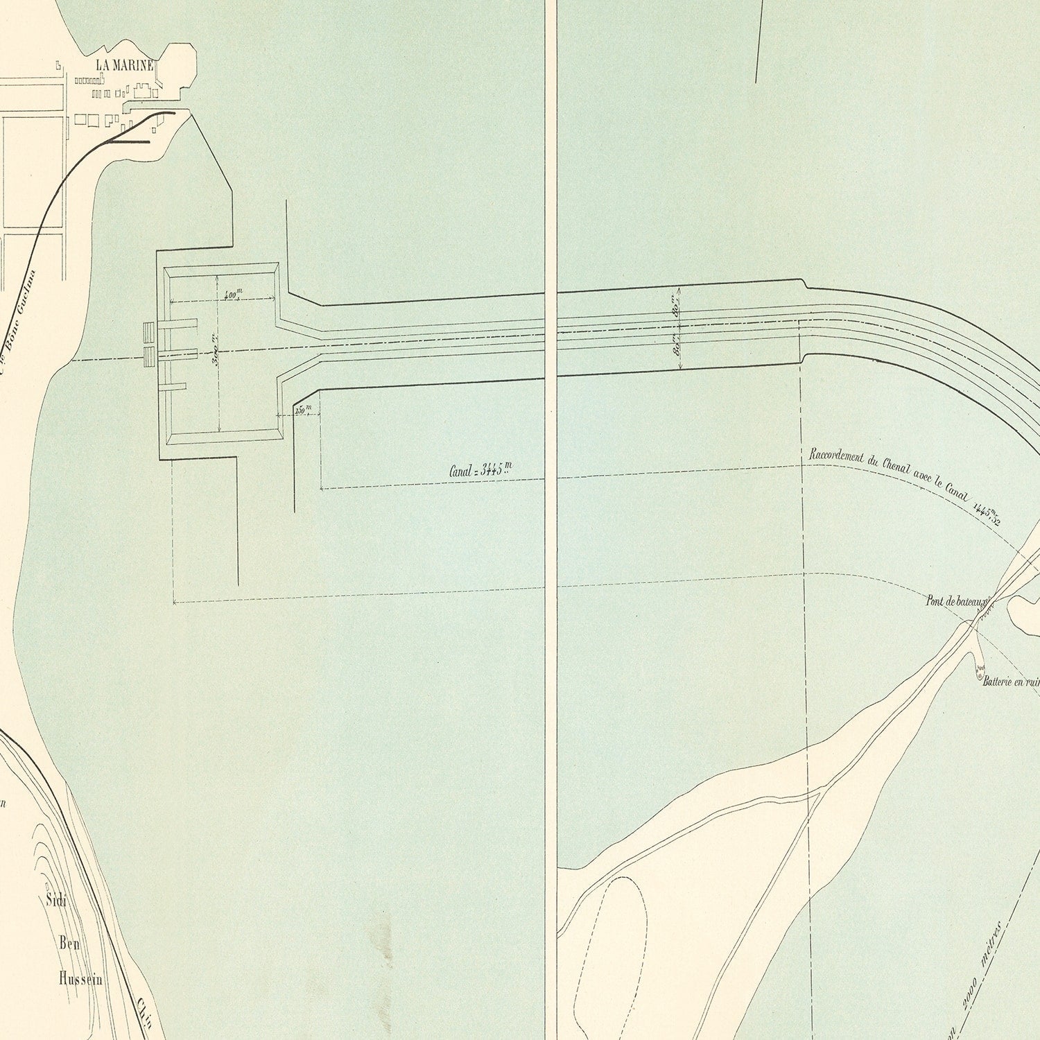 Vintage Map of Tunis, Tunisia 1888