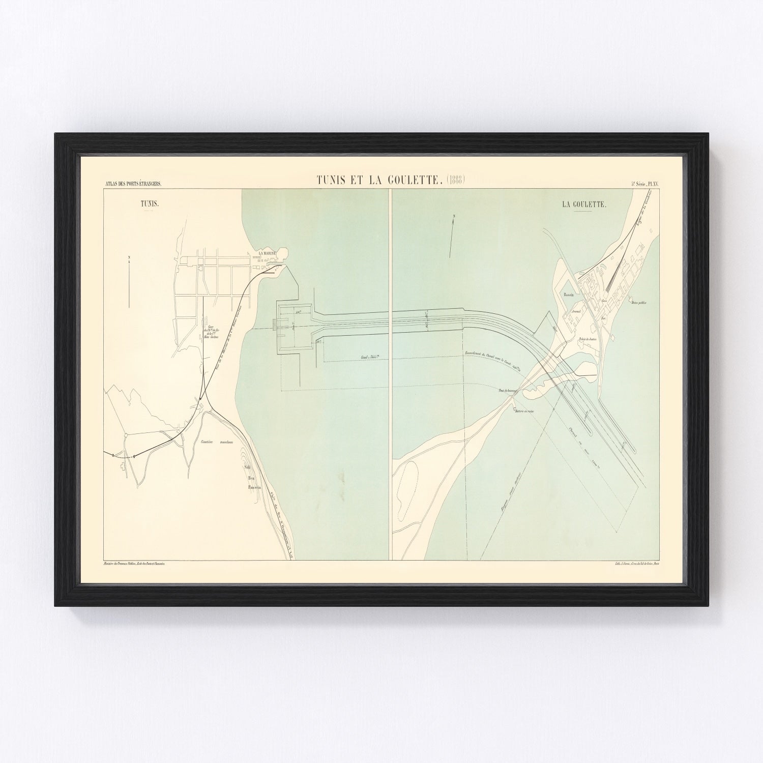 Vintage Map of Tunis, Tunisia 1888