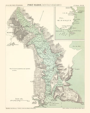 Vintage Map of Mahón, Spain 1878