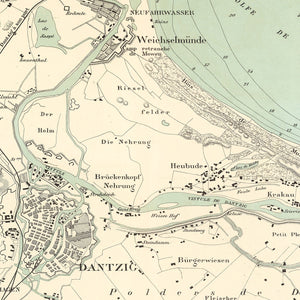 Vintage Map of Danzig, Poland 1889