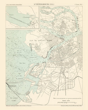 Vintage Map of Saint Petersburg, Russia 1888