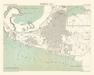 Vintage Map of Mumbai, India 1883