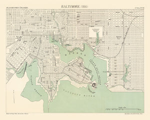 Vintage Map of Baltimore, Maryland 1886