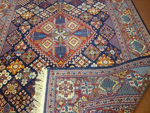 Wonderful Persian Kashan Rug 5x7, Dark Blue and Multicolor Panel Design, Wool Vintage Hand Knotted Carpet