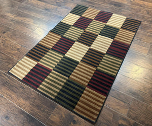 Vintage Power Loomed Rug 3.6 x 5, Brown Beige Black Tan, Box Design