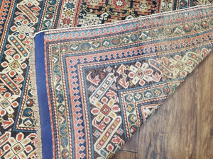 Caucasian Rug 3'9" x 5'7", Antique 1920s Collectible Caucasian Chi Chi Carpet, Hand Knotted, Colorful, Dark Blue Cream Red, Wool, Small Rug
