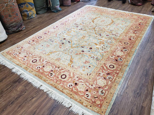 Pakistani Peshawar Rug 6x9, Light Colors, Wool, Hand Knotted, Vintage Rug for Modern Home