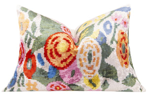 Canvello Handmade Velvet Floral Pillow – 16x24 Luxury Decorative Throw Cushion for Home Decor – Feather Down Insert, Vegetable-Dyed, Colorful Flower Accent for Sofa, Couch & Furniture,