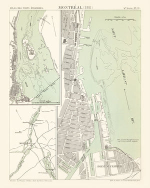 Vintage Map of Montréal, Canada 1881