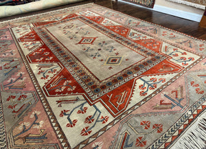 Large Turkish Milas Rug 10x13, Gray, Vintage, Wool on Wool