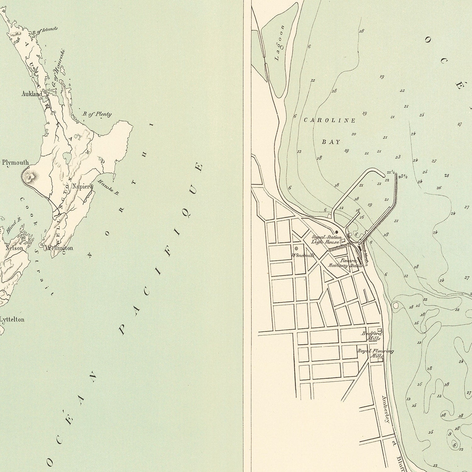 Vintage Map of Timaru, New Zealand 1890