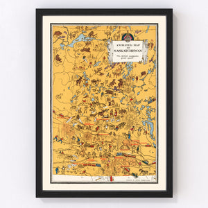 Vintage Animated Map of Saskatchewan, Canada 1929