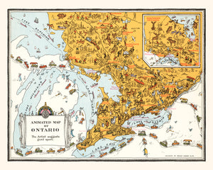 Vintage Animated Map of Ontario, Canada 1929