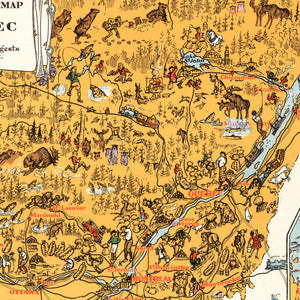 Vintage Animated Map of Quebec, Canada 1929