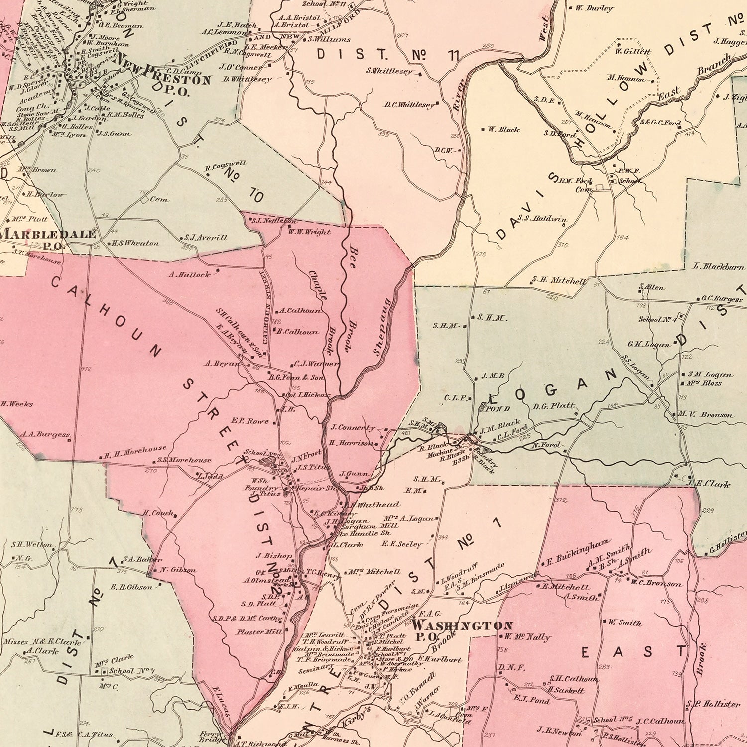 Vintage Map of Washington, Connecticut 1867