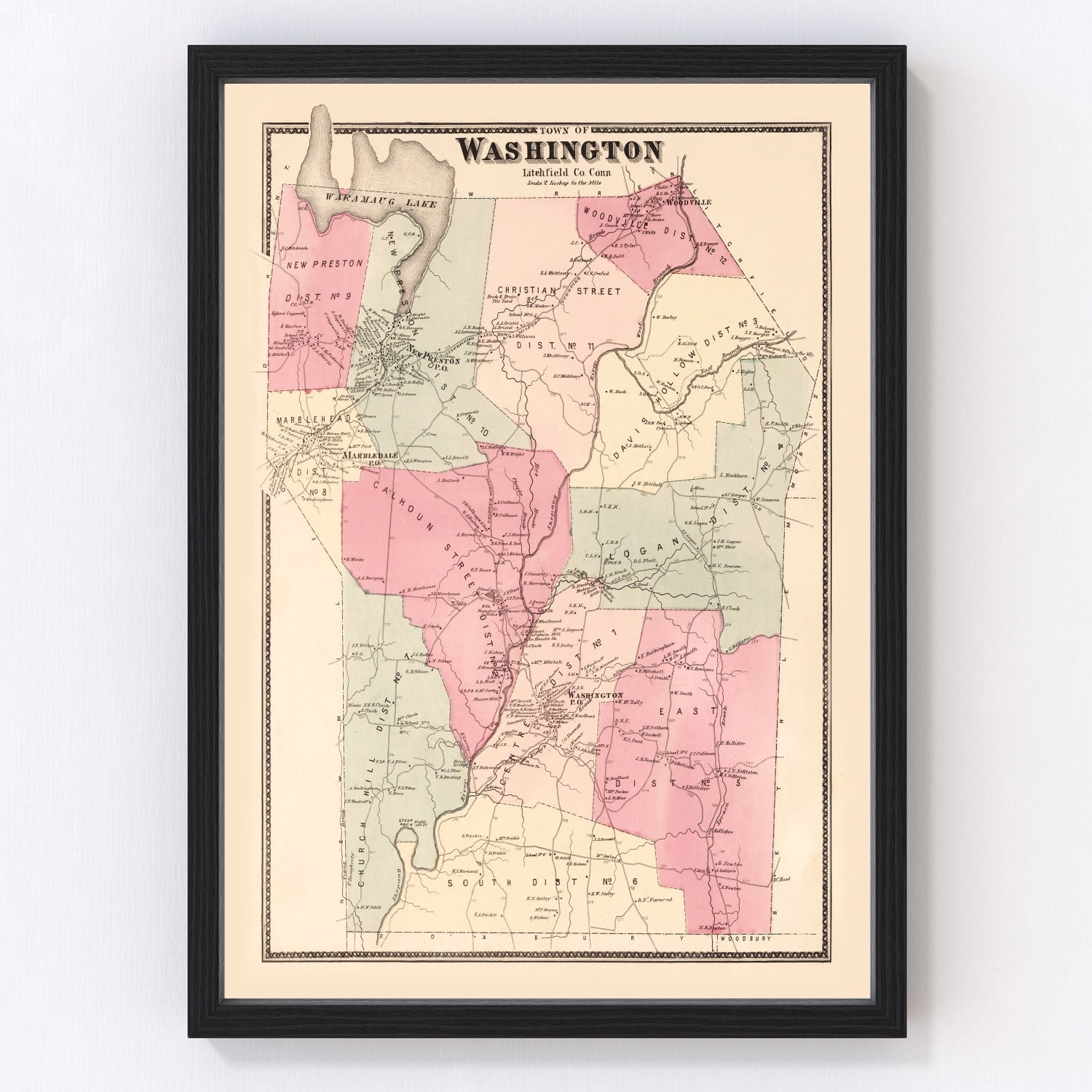 Vintage Map of Washington, Connecticut 1867