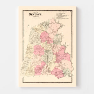 Vintage Map of Newtown, Connecticut 1867