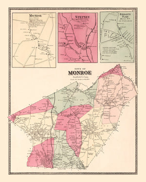 Vintage Map of Monroe, Connecticut 1867