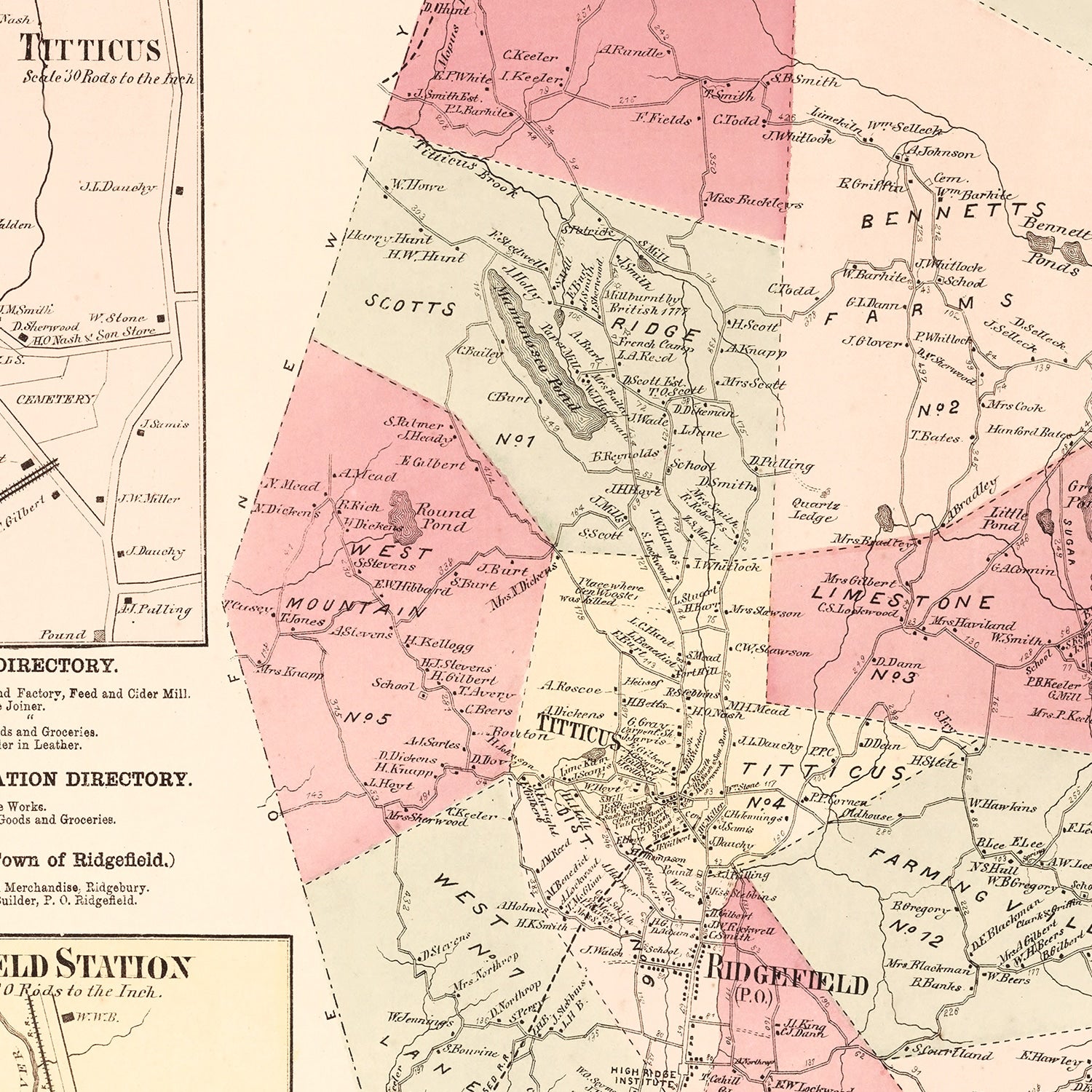 Vintage Map of Titticus, Connecticut 1867