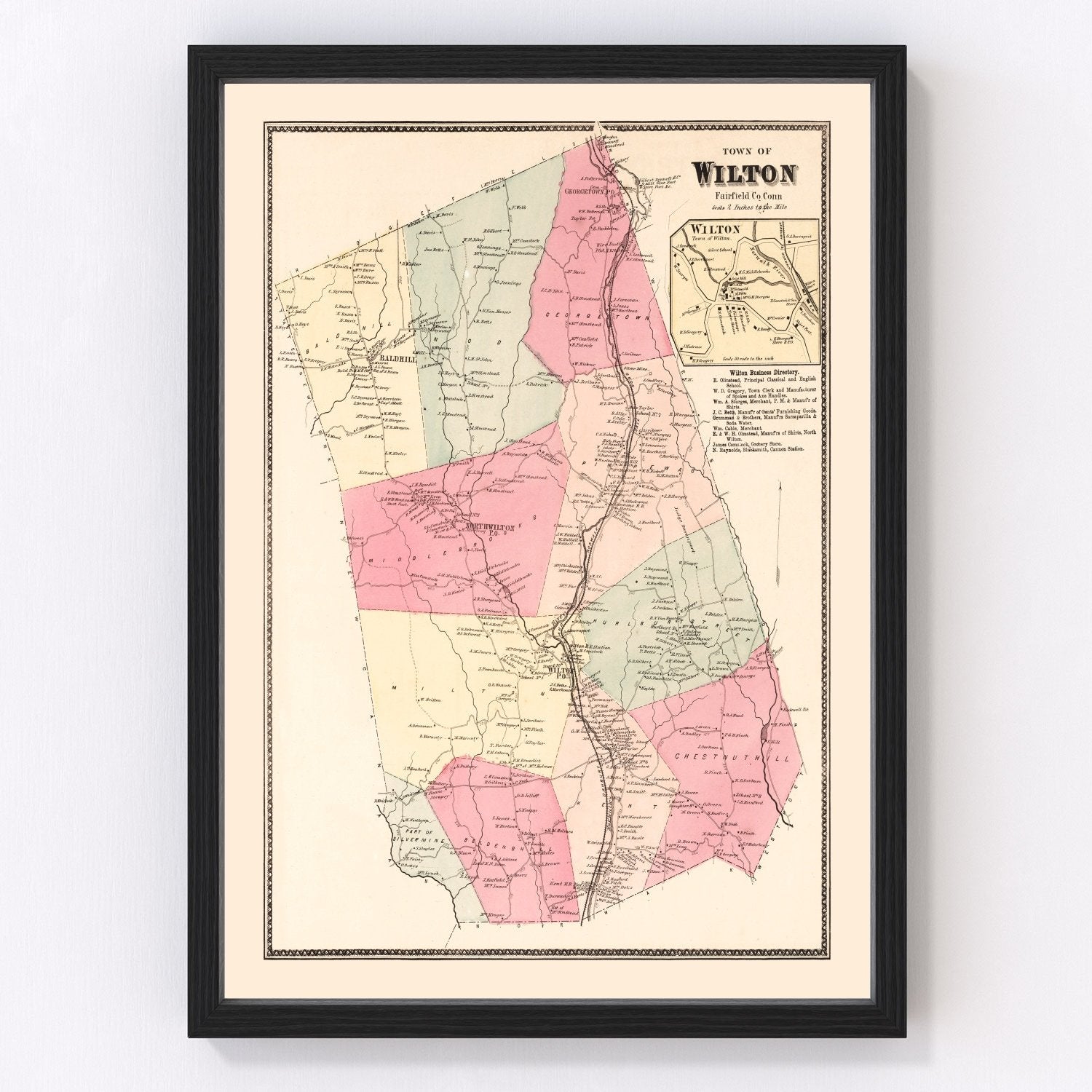 Vintage Map of Wilton, Connecticut 1867