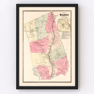 Vintage Map of Wilton, Connecticut 1867