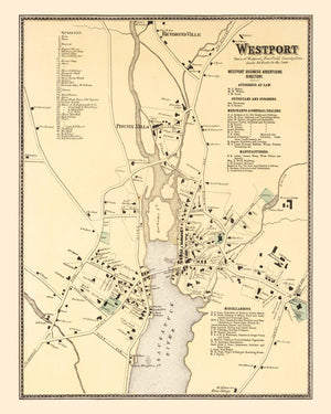 Vintage Map of Westport, Connecticut 1867