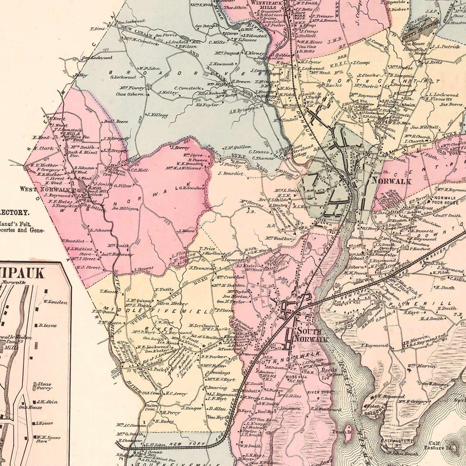 Vintage Map of Winnipauk, Connecticut 1867
