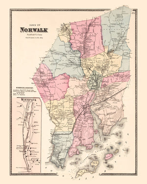 Vintage Map of Winnipauk, Connecticut 1867