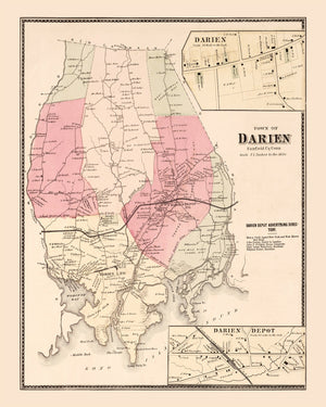 Vintage Map of Darien, Connecticut 1867