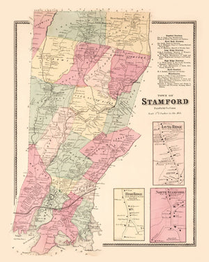 Vintage Map of Long Ridge, Connecticut 1867