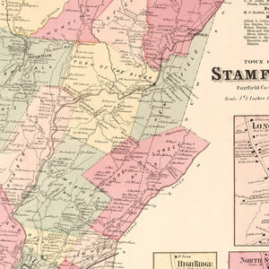 Vintage Map of Long Ridge, Connecticut 1867