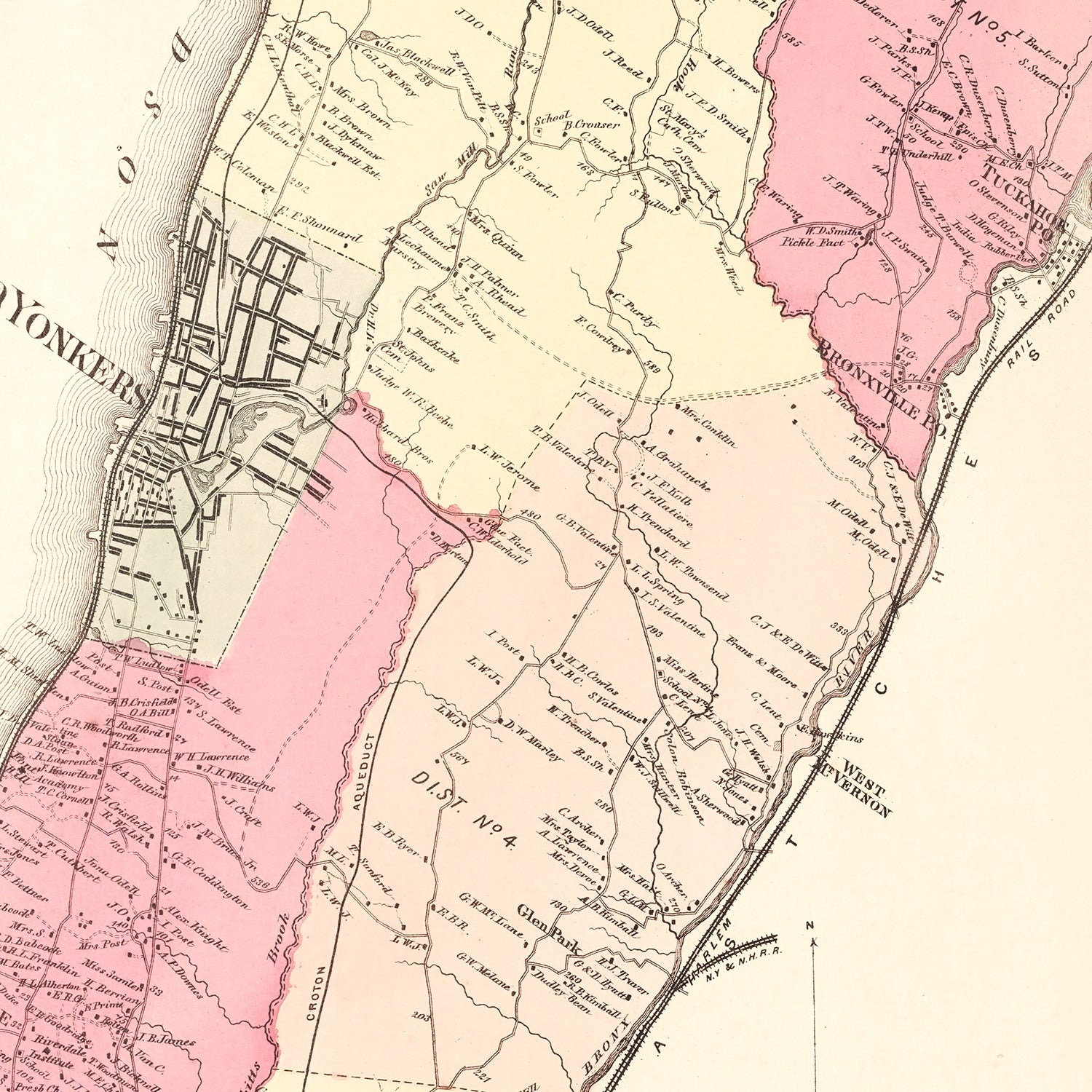 Vintage Map of Yonkers, New York 1867