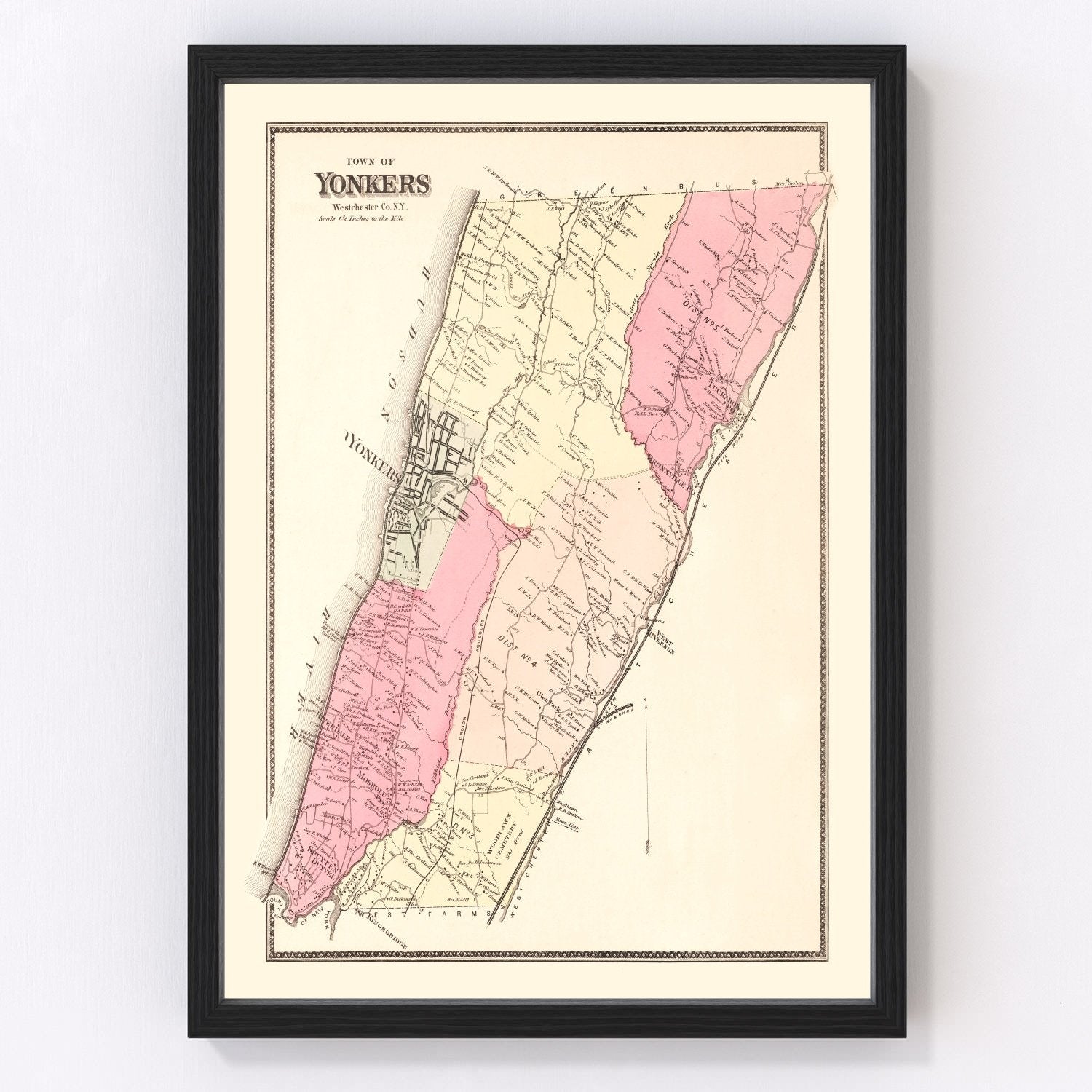 Vintage Map of Yonkers, New York 1867