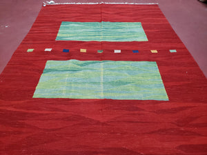 Red Turkish Kilim Rug, 5x7 - 6x8 Rugs, Red and Green Kilim Carpet, Kilim Area Rugs, Flatweave No Pile Rug, New Turkish Rug, Handmade Kilim