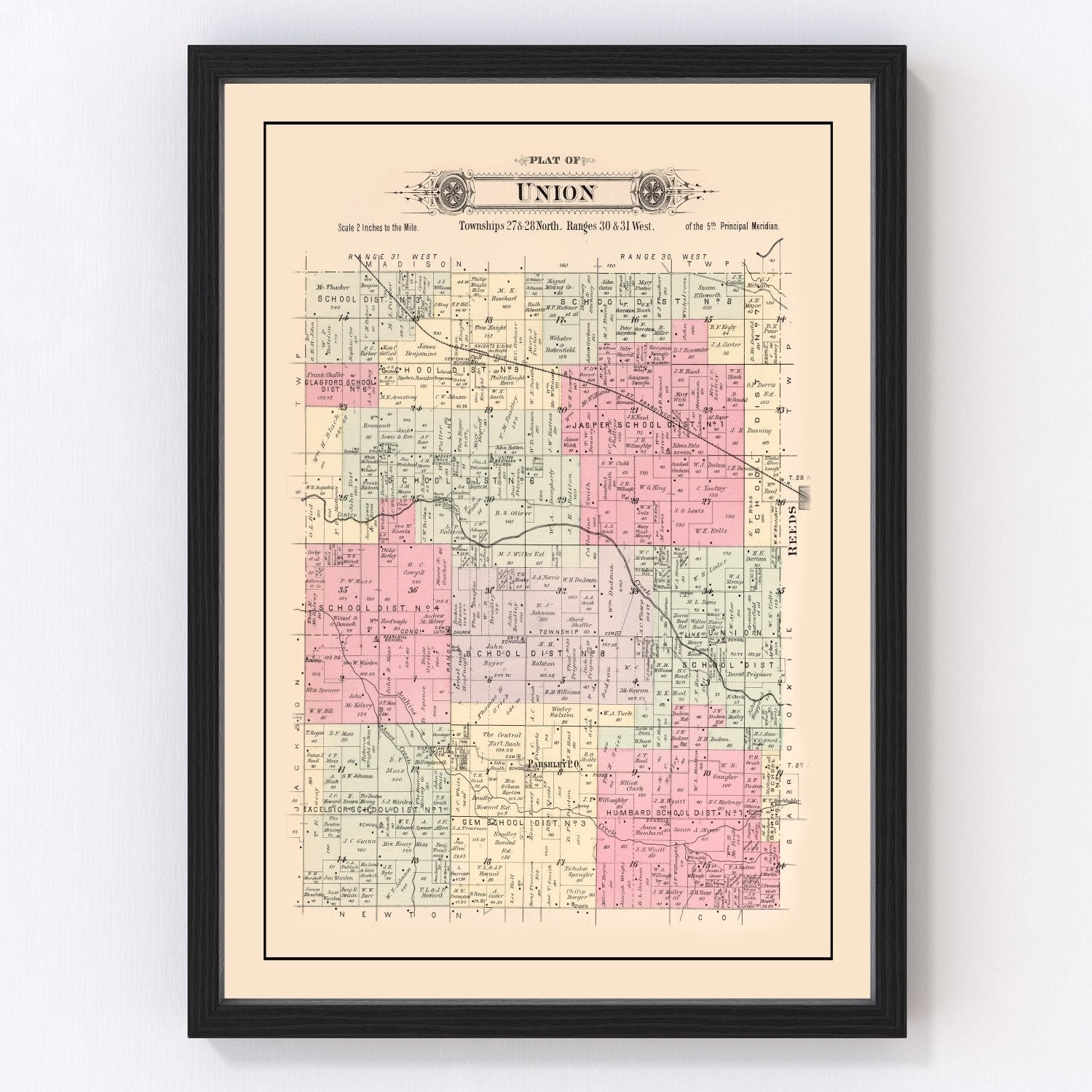 Vintage Map of Union Township, Jasper County, Missouri 1895