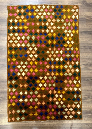Afghan Balouch Rug 3x5, Multicolor, Vintage, Wool, Handmade