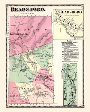 Vintage Map of Readsboro Township, Bennington County, Vermont 1869