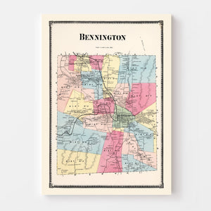 Vintage Map of Bennington Township, Bennington County, Vermont 1869