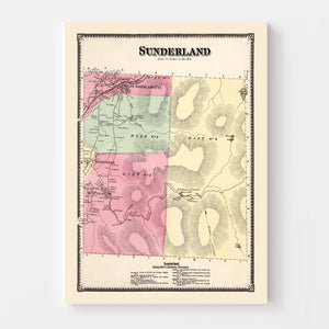 Vintage Map of Sunderland Township, Bennington County, Vermont 1869