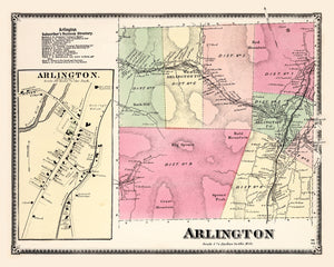 Vintage Map of Arlington Township, Bennington County, Vermont 1869