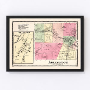 Vintage Map of Arlington Township, Bennington County, Vermont 1869