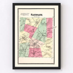 Vintage Map of Sandgate Township, Bennington County, Vermont 1869