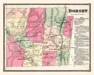 Vintage Map of Dorset Township, Bennington County, Vermont 1869